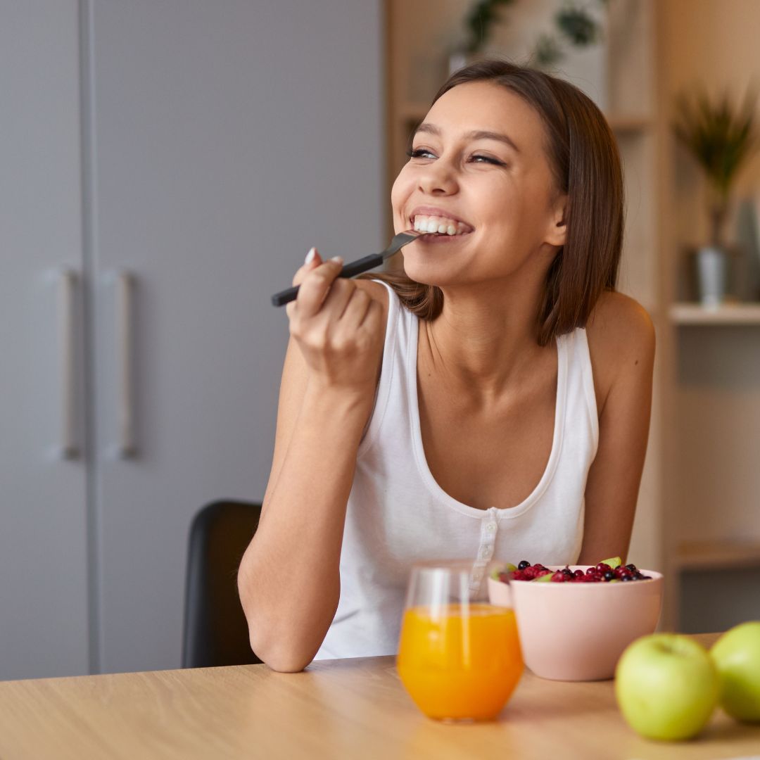 Woman eating nutritious meal